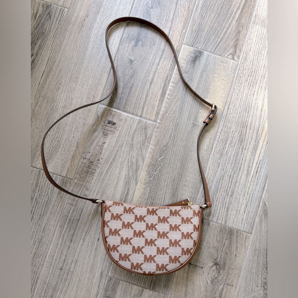 Michael Kors Dover Small Half Moon Signature Leather/Canvas Crossbody - Picture 8 of 8